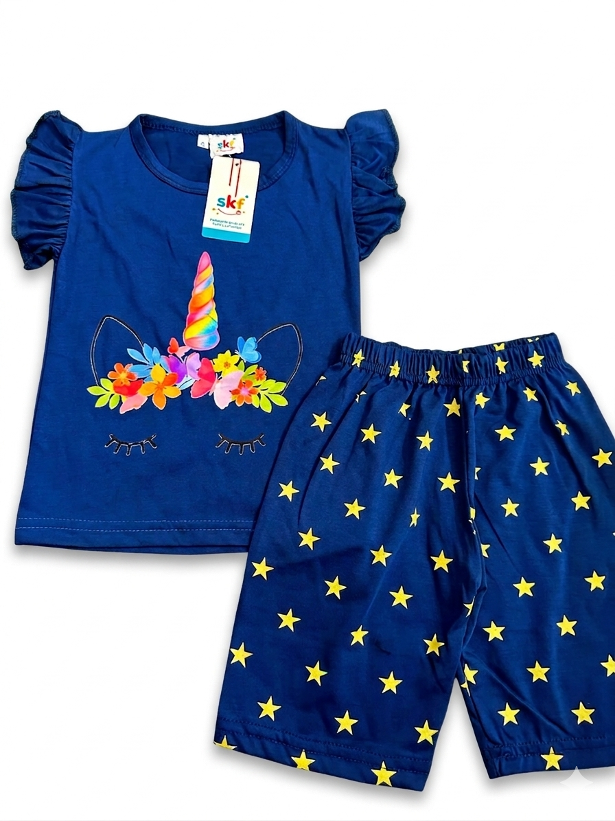 Blue Unicorn Baby Girl Summer Suit