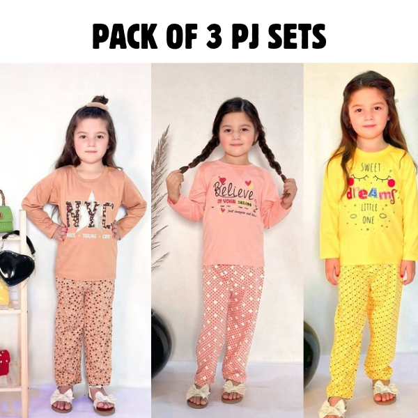 Pack Of 3 PJ Sets For Girls