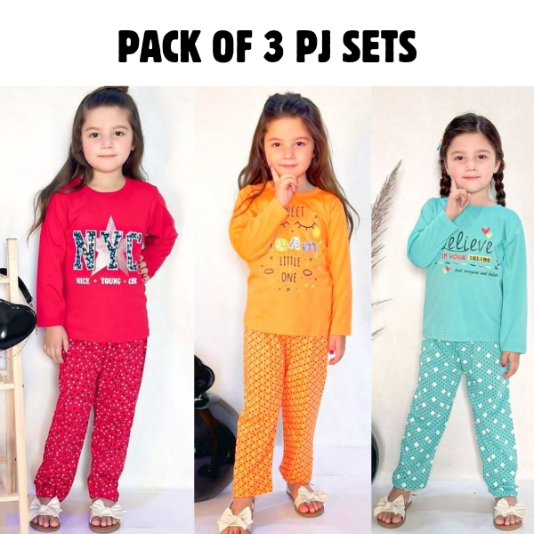 Pack Of 3 PJ Sets For Girls