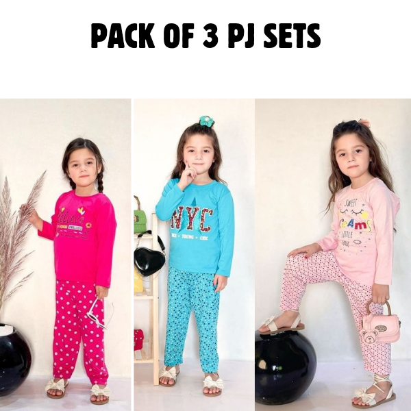 Pack Of 3 PJ Sets For Girls