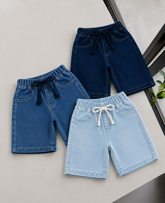 Pack of 3 Kids Denim Shorts – Dark Blue | Bundle Deal Pakistan