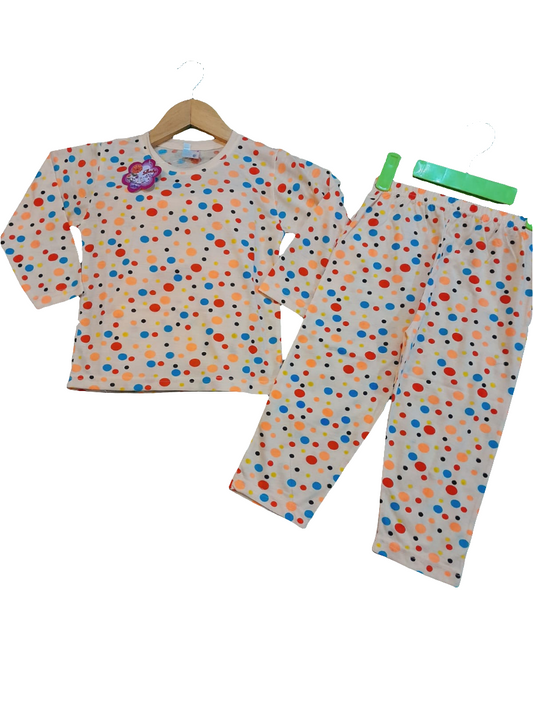 Peach Full Printed Pajama Set For Kids