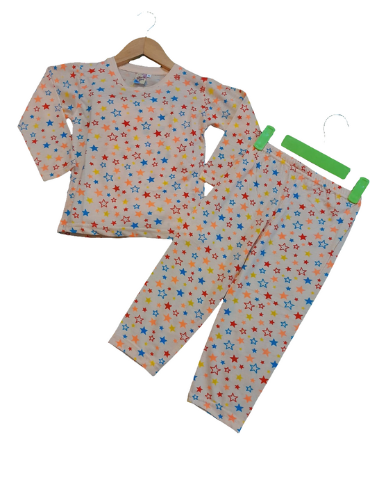 Stars Printed Pajama Set For Kids - Peach