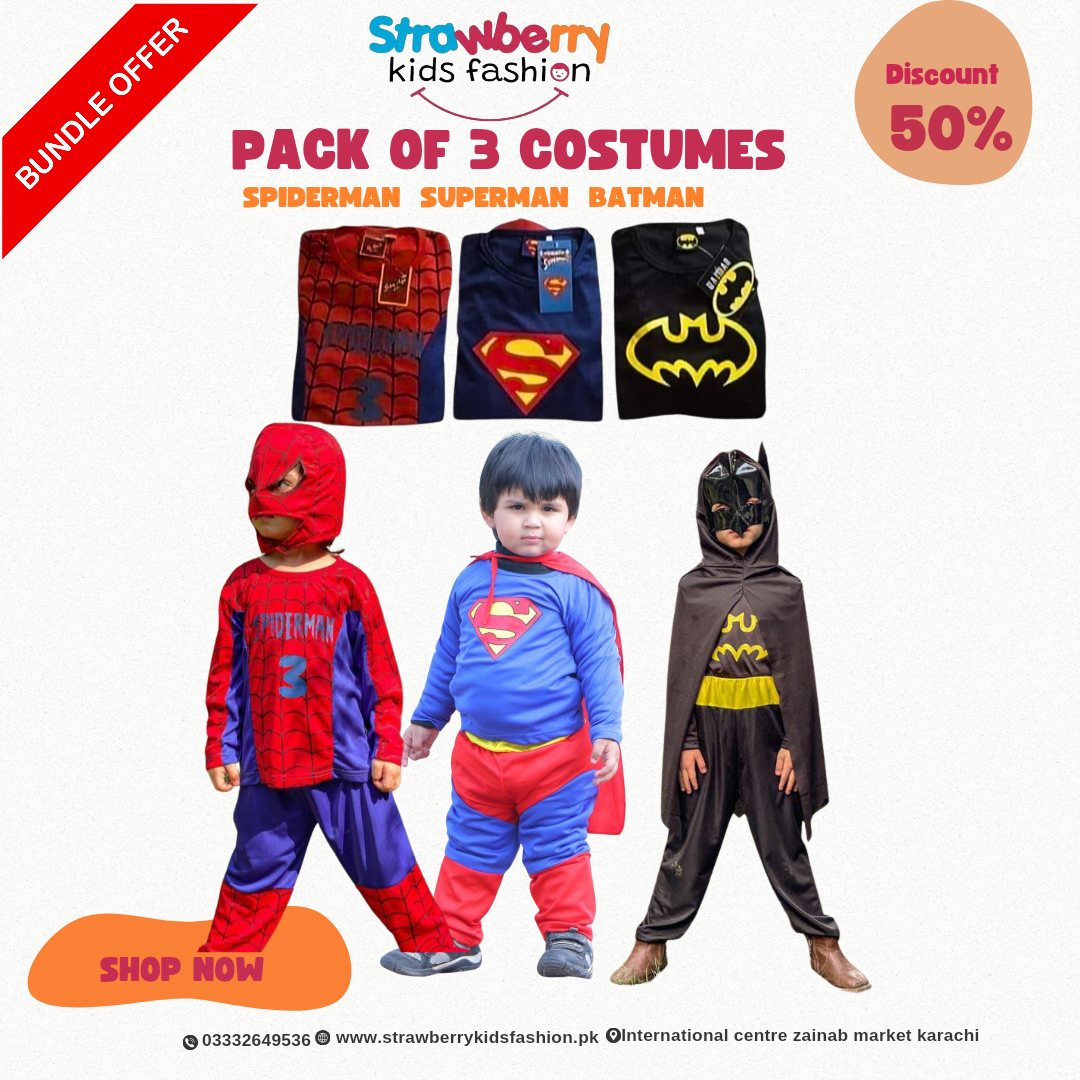 Spiderman superman batman costumes for kids 2 to 10 years