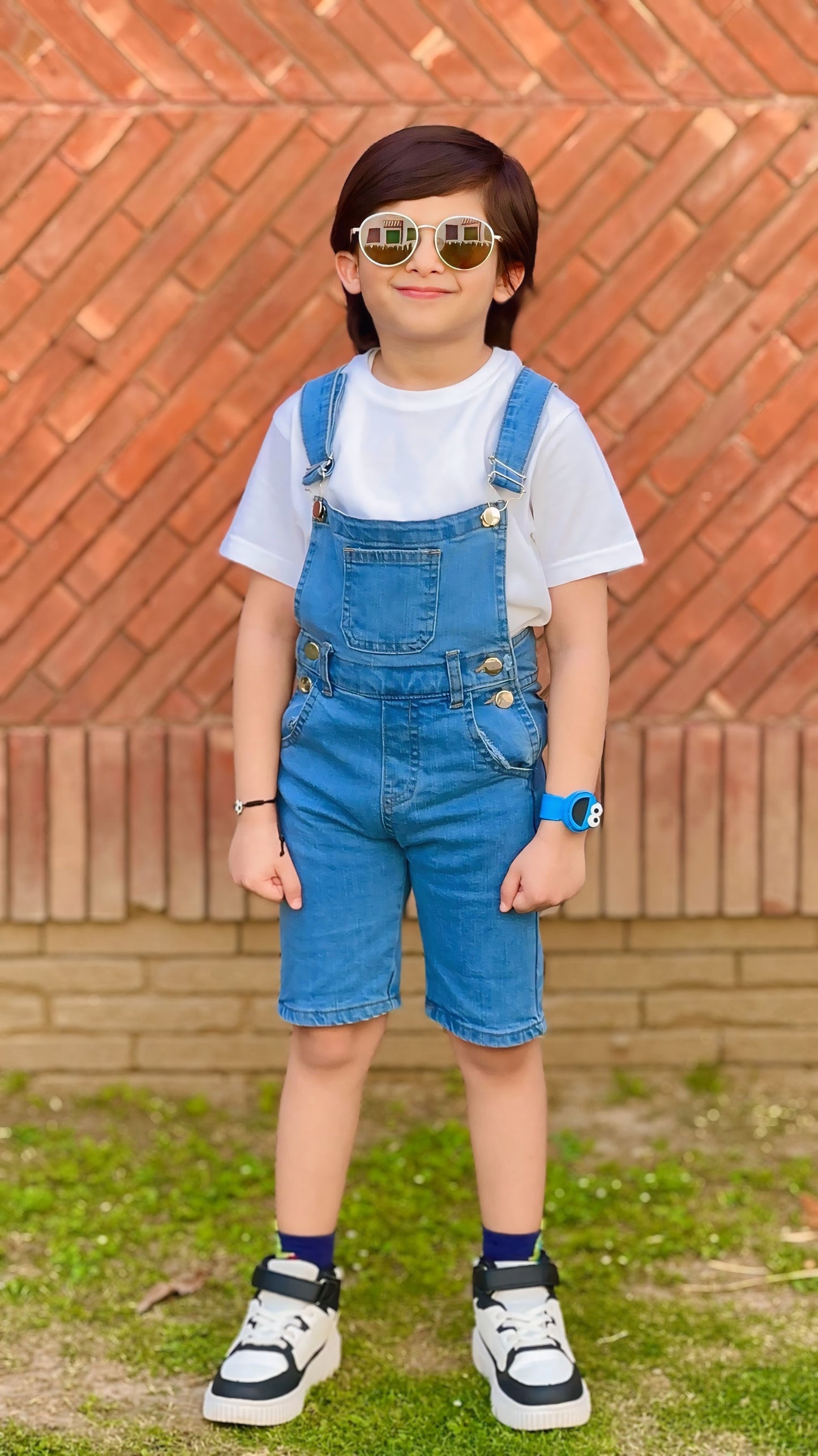 New mid blue short dungree