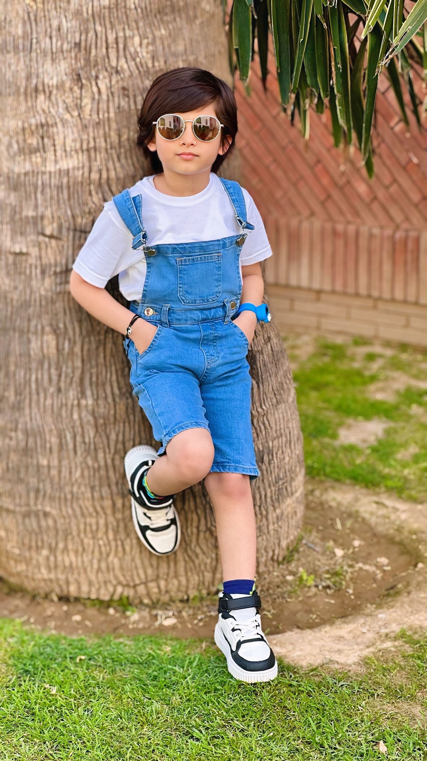 New mid blue short dungree