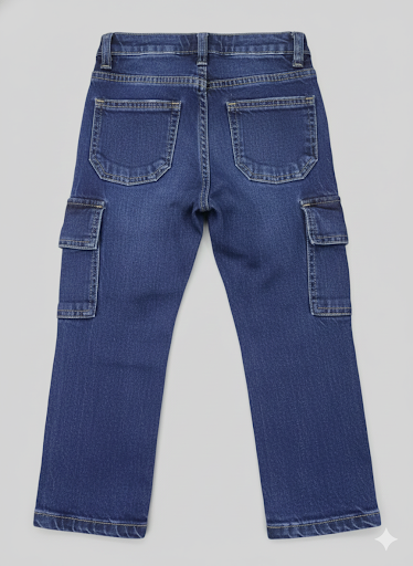 Kids  navi-Blue Cargo Denim Jeans (Ages 4-12)