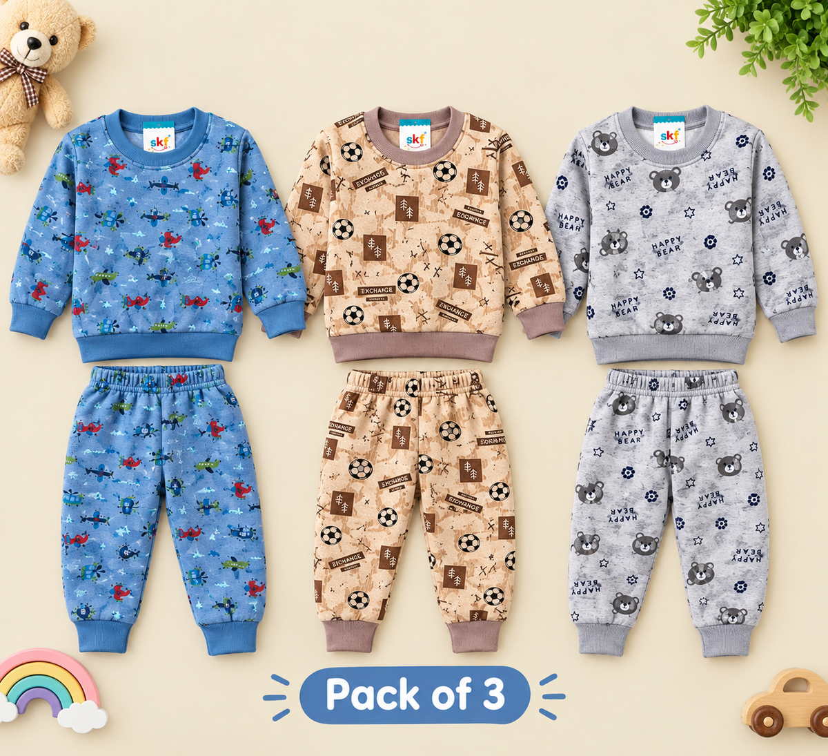 Pack of 3 Kids Fleece Tracksuits – Winter Bundle (1-7 Years)