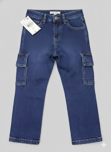Kids  navi-Blue Cargo Denim Jeans (Ages 4-12)