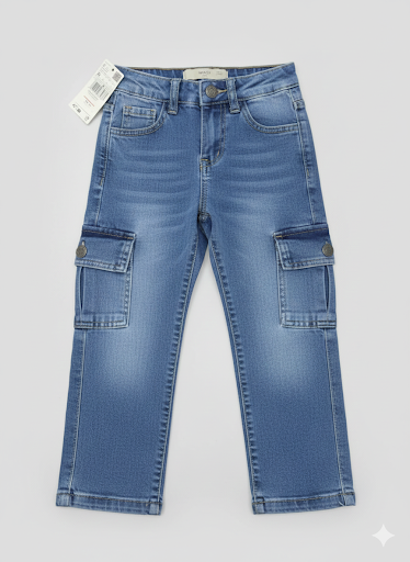 Kids Mid-Blue Cargo Denim Jeans (Ages 4-12)