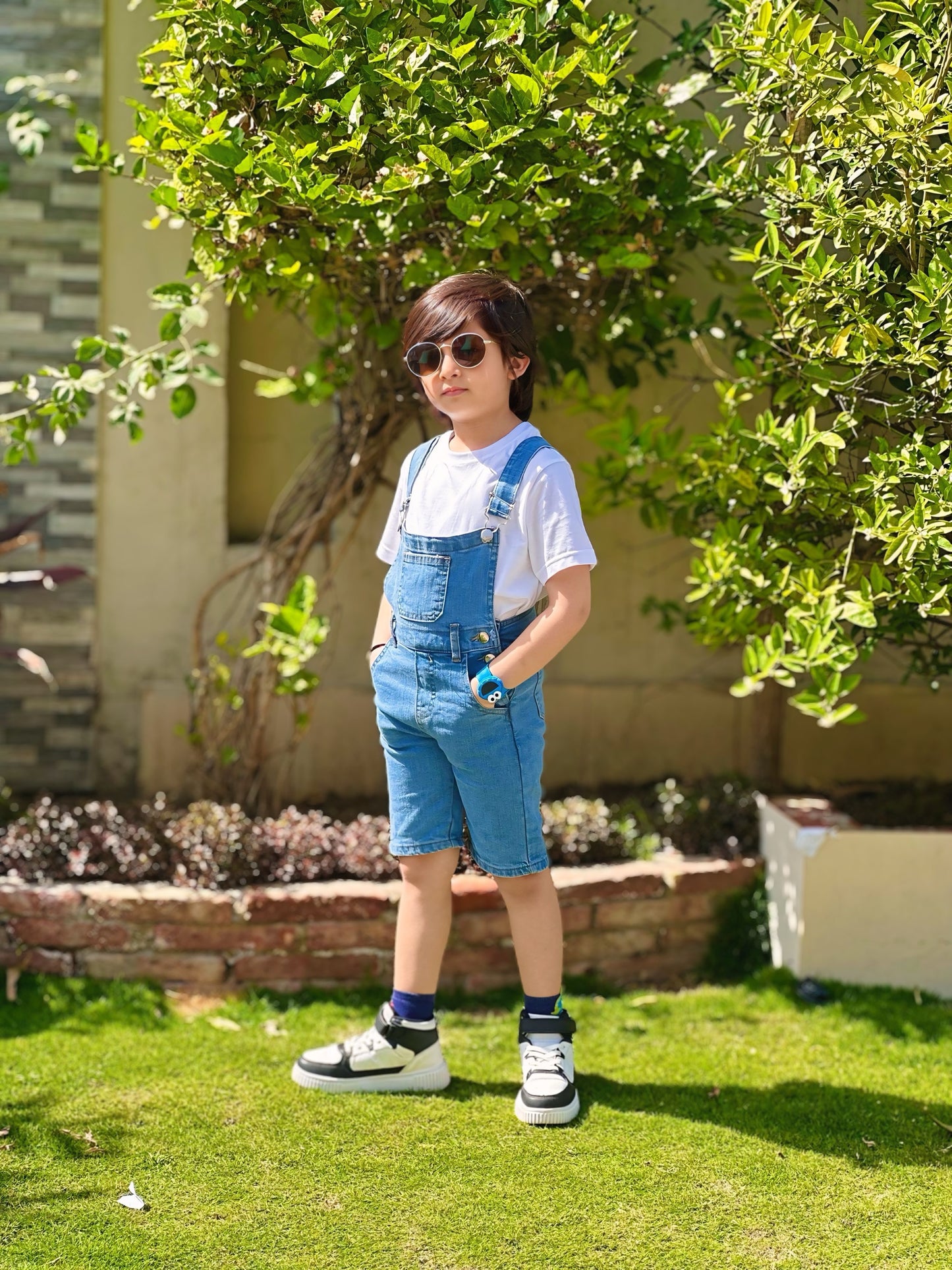 New mid blue short dungree