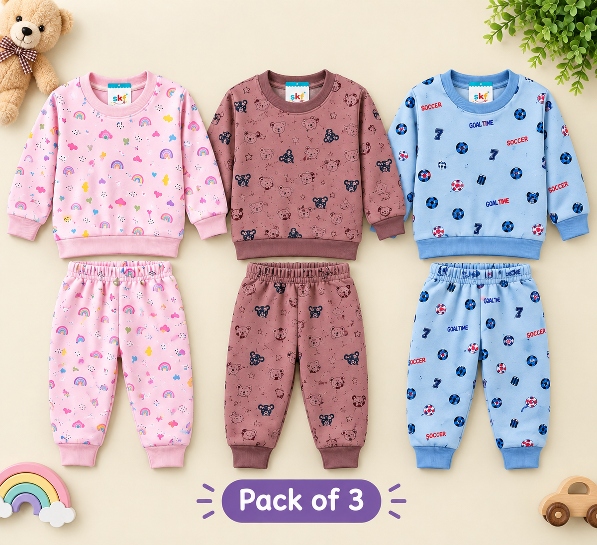Pack of 3 Kids Fleece Tracksuits – Winter Bundle (1-7 Years)