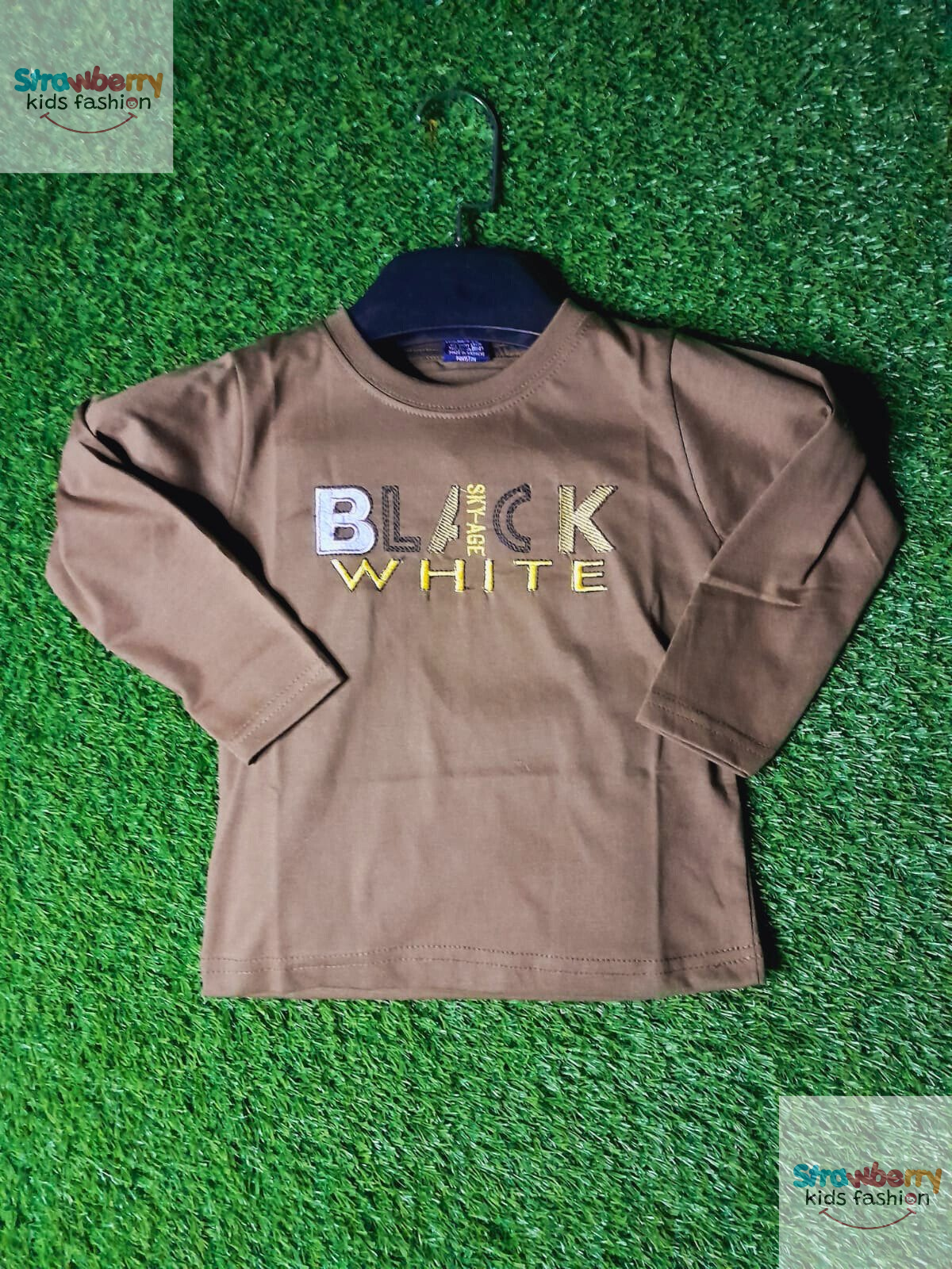 BOYS T-SHIRT - MOSS GREEN COLOR - Strawberry Kids Fashion