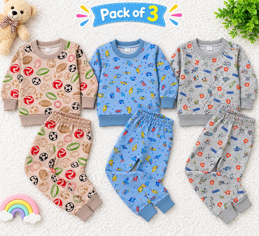 Pack of 3 Kids Fleece Tracksuits – Winter Bundle (1-7 Years)